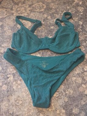 Shimmery Teal Underwire Bikini Set - Women Swim Bikini